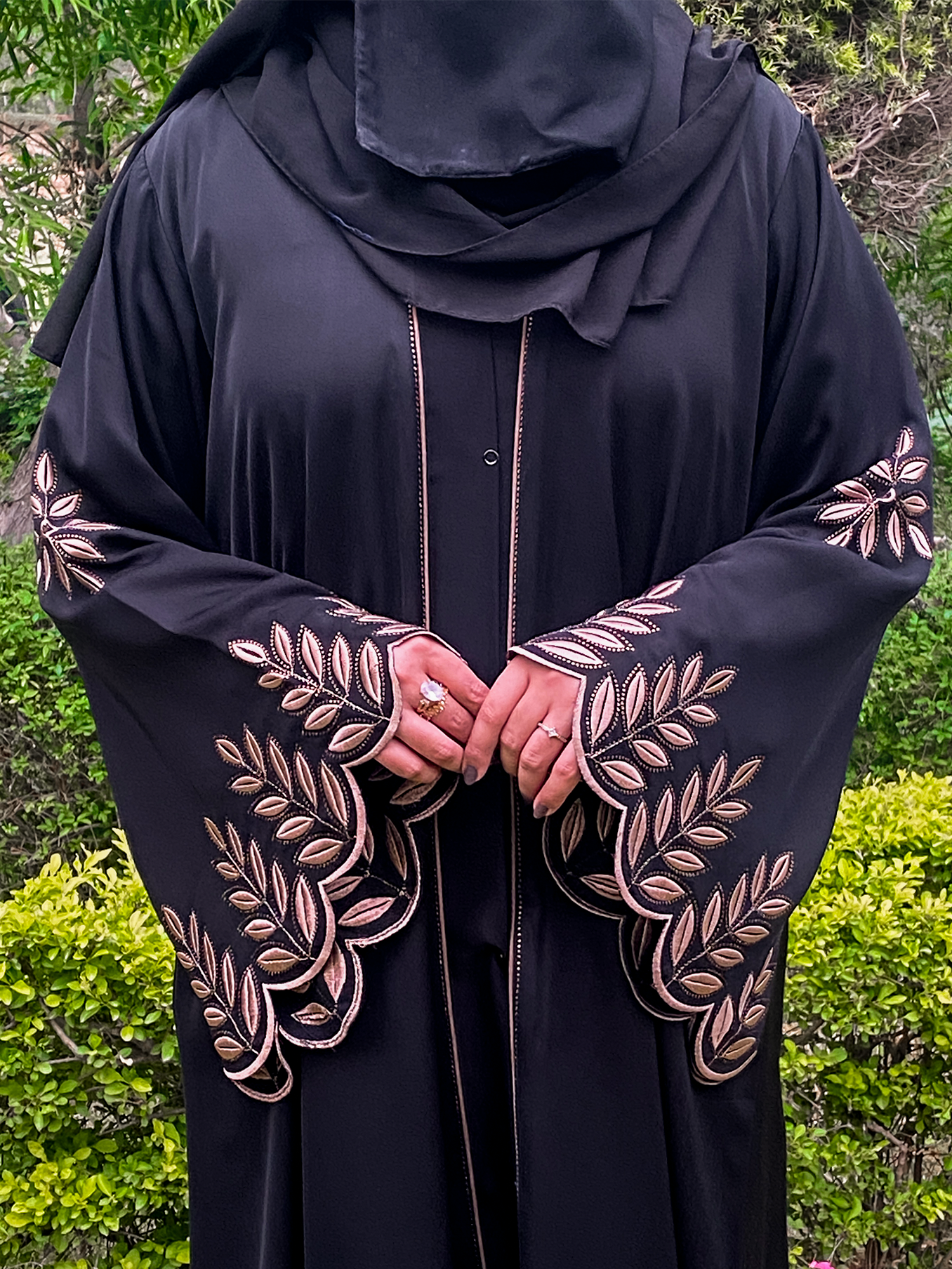 Noir Leaf Embroidered Abaya